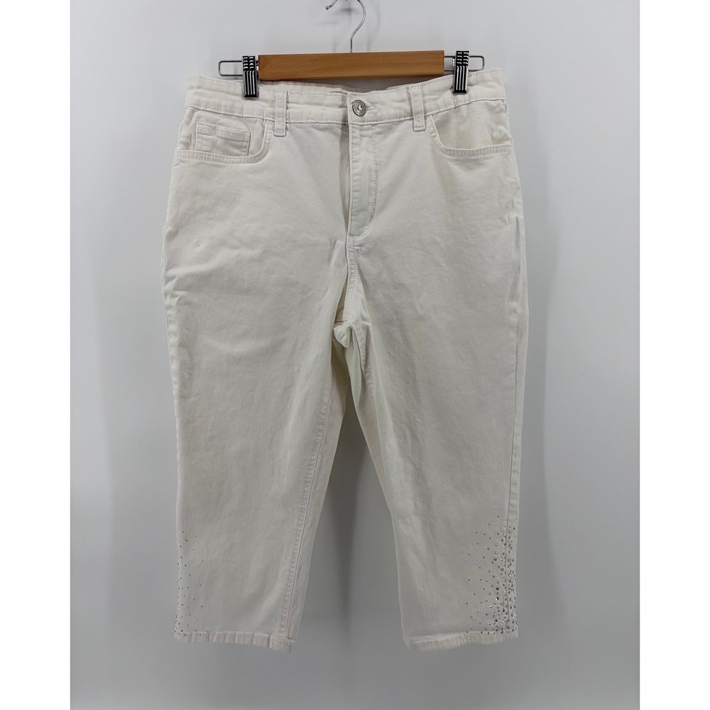 Laura Ashley White Denim Capris, Embellished Stones, Women's Size 12